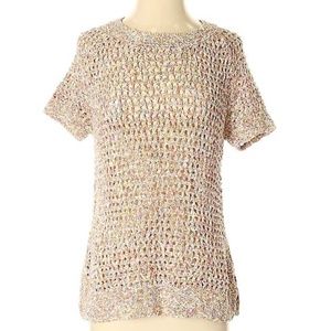 CABI Multi Knit Crochet Sweater Neutral SZ L